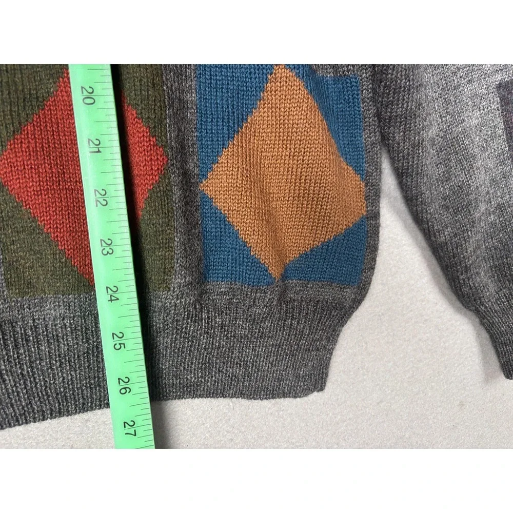 Vintage Morris & Porter Sweater Mens Medium Multicolor Argyle Wool Crewneck 80s